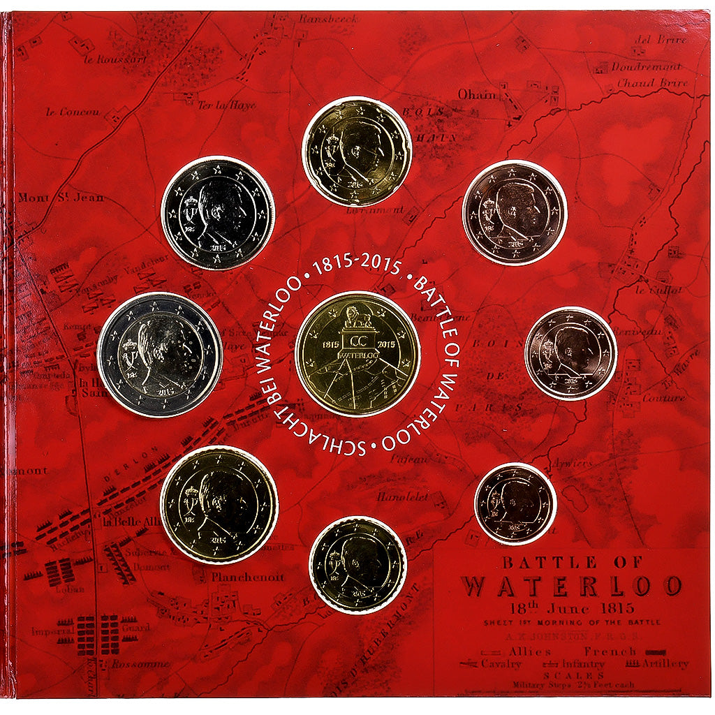 Belgia, 
  
  Setze 1 ct. - 2 Euro + Jeton, 
  
  Schlachta von Waterloo
