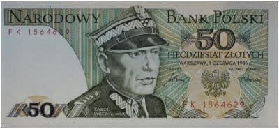 PRL 50 zł Karol Świerczewski 1986 seria FK P-142d