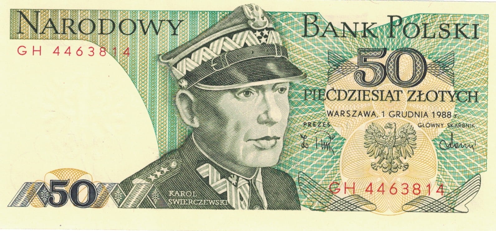 PRL 50 zł Karol Świerczewski 1988 seria GH P-142e