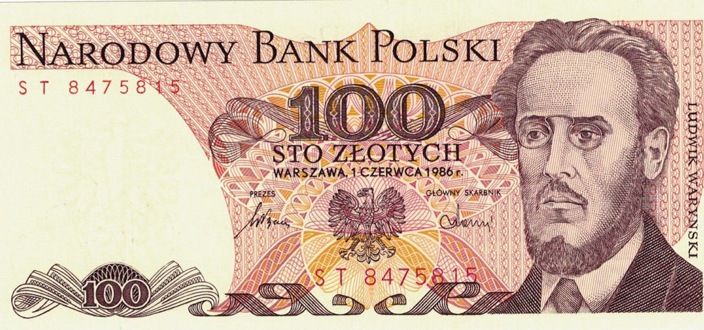 PRL 100 zł Ludwik Waryński 1986 P-143e.1 seria ST
