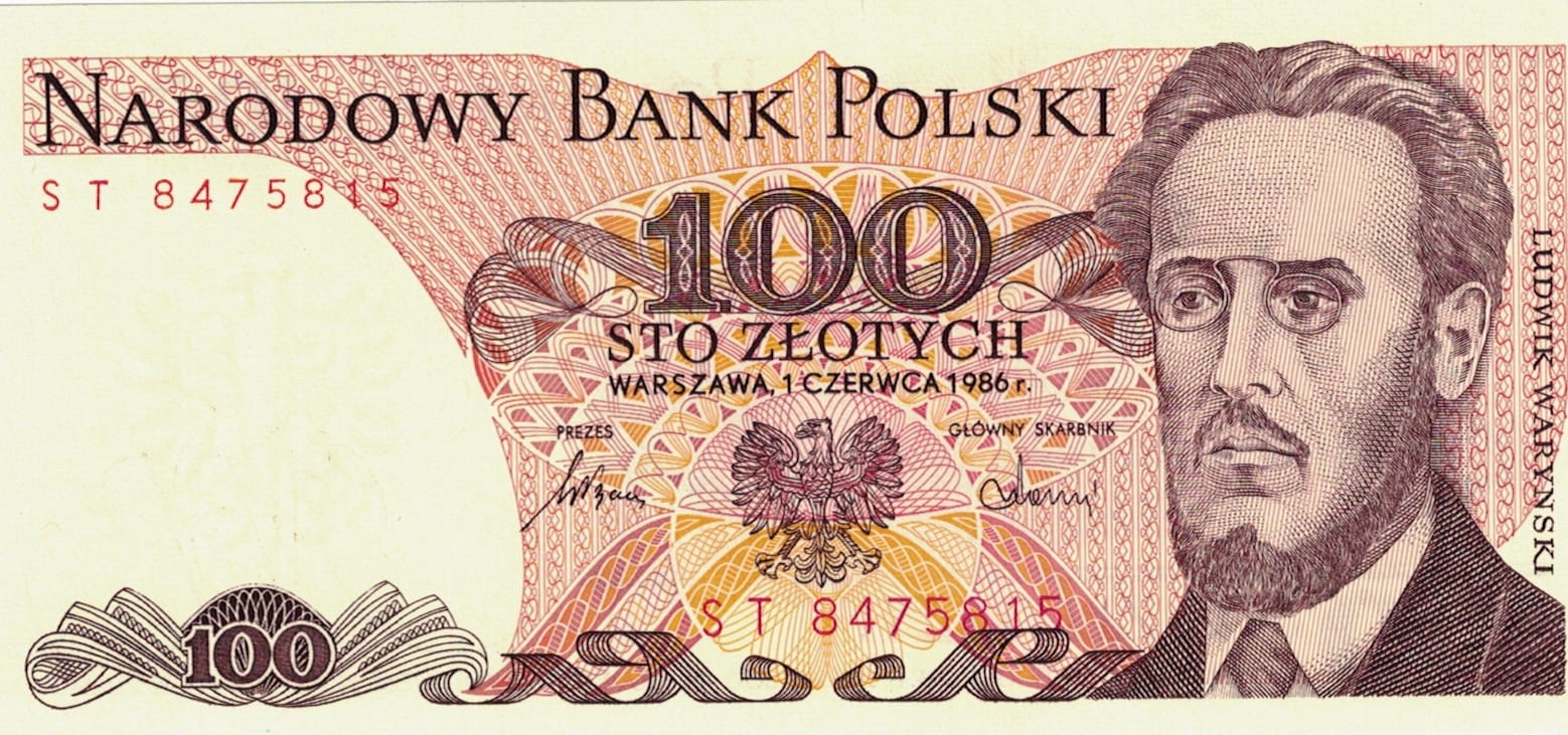 PRL 100 zł Ludwik Waryński 1986 P-143e.1 seria ST