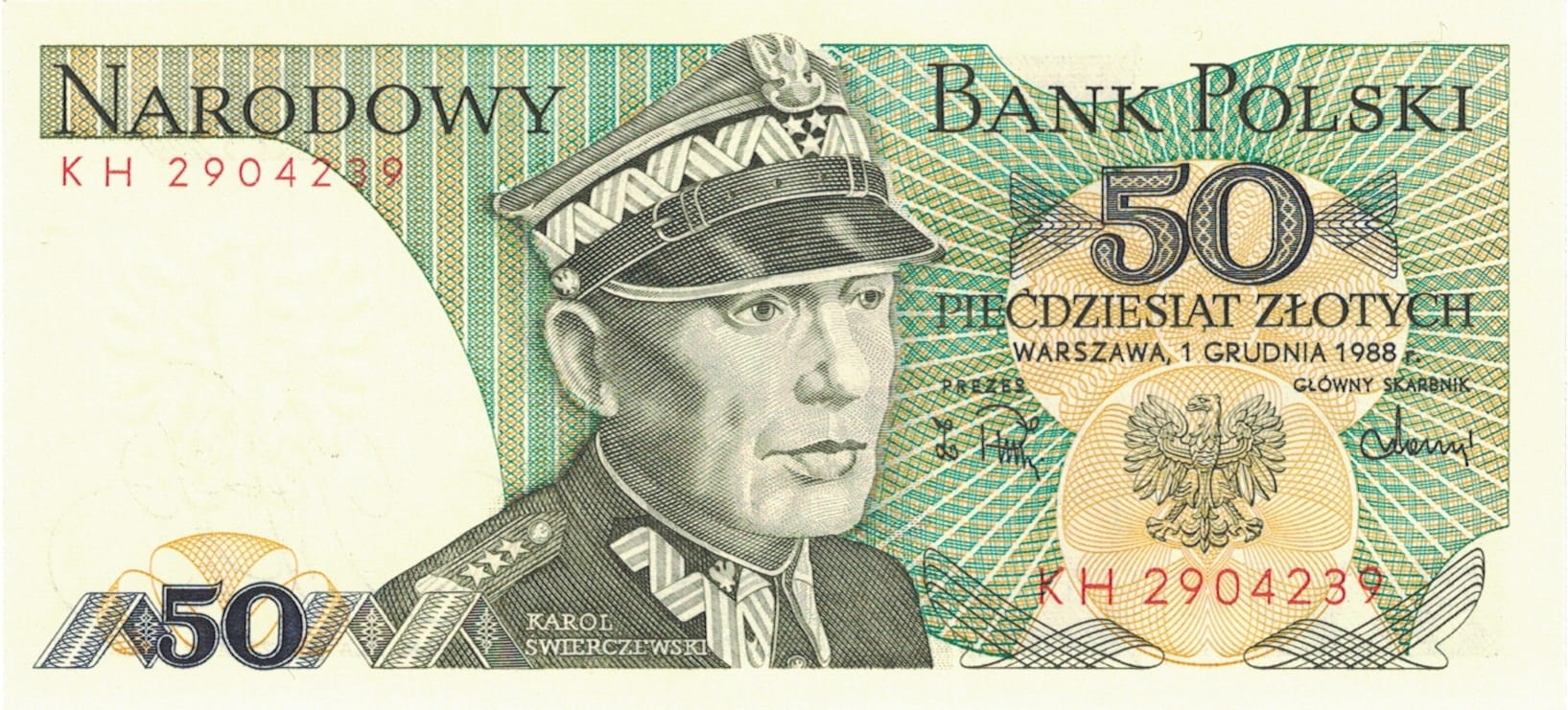 PRL 50 zł Karol Świerczewski 1988 seria KH P-142e