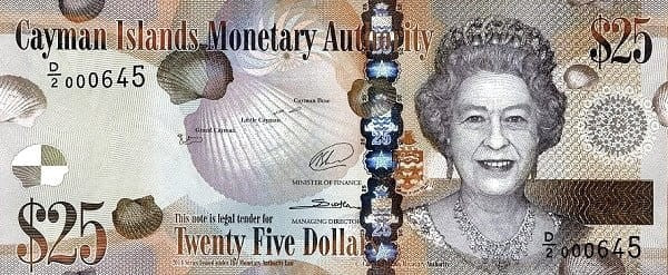 Kajmany 25 $ Żółw 2014 P-41b