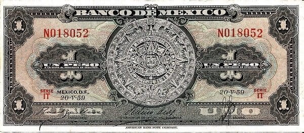 Meksyk 1 Peso Kalendarz Azteków 1959 P-59f