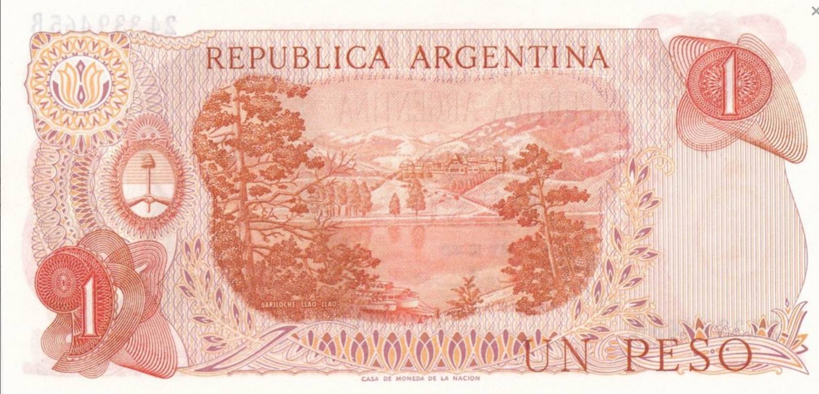 Argentyna 1 peso Jezioro 1970+ P-287