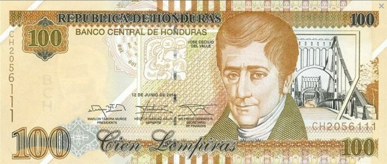 Honduras 100 lempira Jose del Valle 2014 P-102b