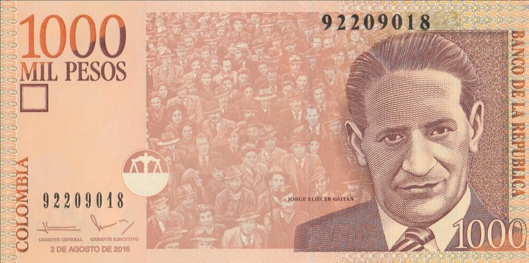 Kolumbia 1000 peso Jorge Gaitan 2016 P-456u
