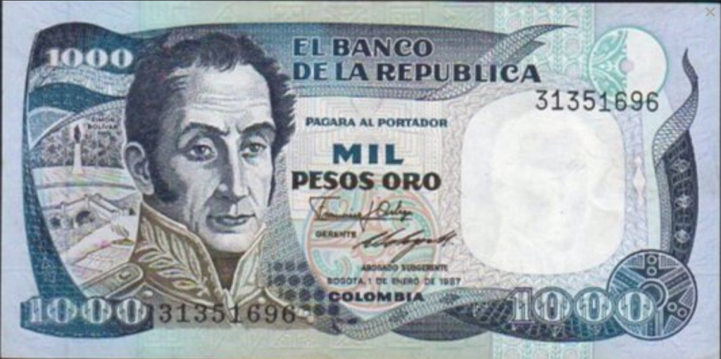 Kolumbia 1000 peso Pomnik 1987 P-424c
